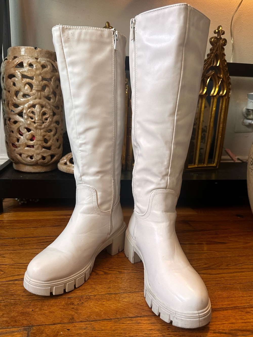 Charlotte Russe - White Knee-High Chunky Lug Boots
